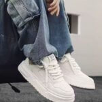 Men's Thick-Sole White PU Leather Casual Sneakers - Image 4