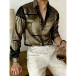 Men's Digital Print Long-Sleeve V-Neck Shirt