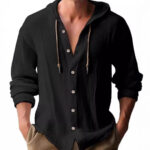 Men's Hooded Linen Blend Long Sleeve T-Shirt - Image 3