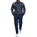 Men's Printed Half-Zip Long Sleeve Top and Pants Set - Image 5