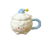 Ceramic Mug with Lid - Cute Cartoon Sheep Design, 350ml, Gift Option - Image 5
