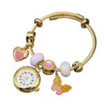 Women's Gold Bracelet Watch with Flower Pendant - Image 3