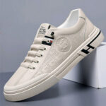 Men's Embossed White Casual Sneakers - Image 2