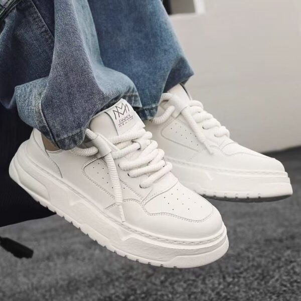 Men's Breathable Thick-Sole Height-Increasing White Casual Sneakers