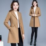 Women's Quilted Mid-Length Wool Blend Coat - Image 3