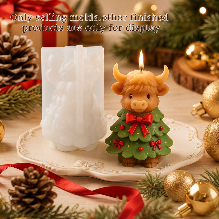 O1CN01WHYCwjgYCRD1pIOu_2216112994836-0-cib.jpg Highland Cow Christmas Tree Candle Silicone Mold - Image 1
