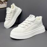 Men's Thick-Sole White PU Leather Casual Sneakers - Image 5