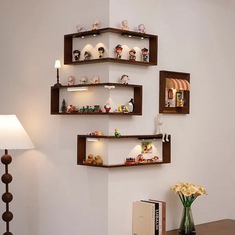 O1CN01fFUsgh23UDmwV1li5_2219851107258-0-cib.jpg Wooden Corner Wall Shelf 4-Tier Display Rack - Image 1