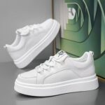Men's Thick-Sole White PU Leather Casual Sneakers - Image 2