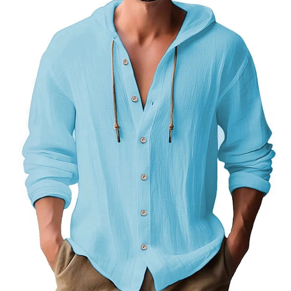 O1CN01haZAwb1twU4rldoNV_2219499975966-0-cib.jpg Men's Hooded Linen Blend Long Sleeve T-Shirt - Image 1