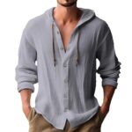 Men's Hooded Linen Blend Long Sleeve T-Shirt - Image 5