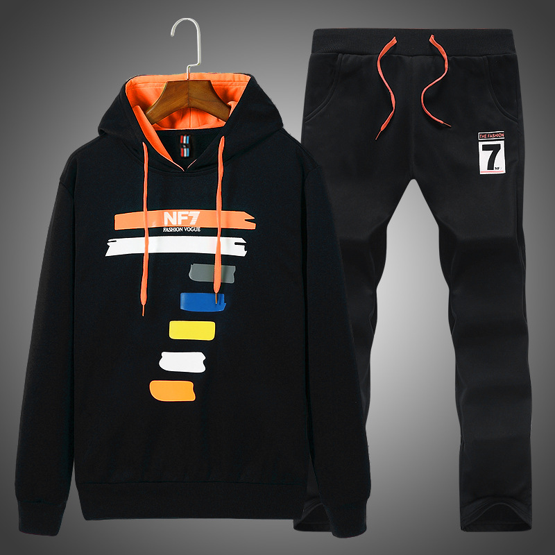 20651998013_1004193700.jpg Men's Autumn Winter Hooded Sweatshirt and Pants Two-Piece Set - Sporty Casual Tracksuit for Students and Teens - Image 1