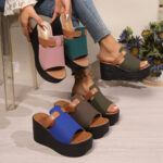 Colorblock Wedge Platform Slide Sandals