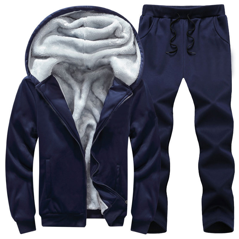O1CN013X9rdJ2KyIpmJZuUD_2200619879625-0-cib.jpg Men's Winter Fleece-Lined Hooded Two-Piece Set - Image 1