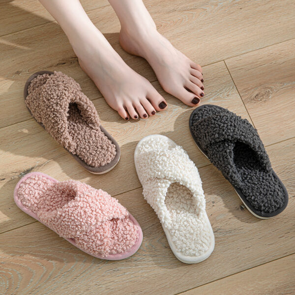 Women's Cross-Belt Plush Home Slippers