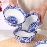Blue White Porcelain Lotus Ramen Bowl