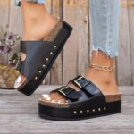 Women's Platform Sandals Metal Buckle Rivet - Image 8