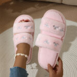Women's Embroidered Bow Plush House Slippers - Image 2