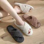 Women's Cross-Belt Plush Home Slippers - Image 4