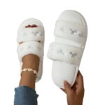 Women's Embroidered Bow Plush House Slippers - Image 5