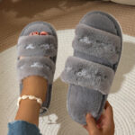 Women's Embroidered Bow Plush House Slippers - Image 3