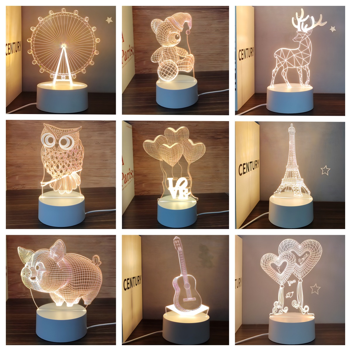 O1CN01Gd4ShF26Ti7LHFto5_2217600127663-0-cib.jpg 3D Cartoon Acrylic Night Light USB Decorative Table Lamp - Image 1