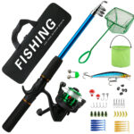 Green Rod And Reel Set With Landing Net And Bucket