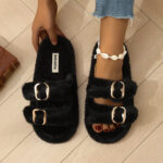 Women's Plush Faux Fur Open-Toe Slippers - Image 10