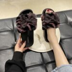 Bowknot Plush Flat House Slippers