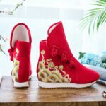 Women's Canvas Embroidered Wedge Short Boots