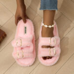 Women's Plush Faux Fur Open-Toe Slippers - Image 8