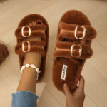 Women's Plush Faux Fur Open-Toe Slippers - Image 4