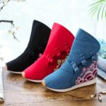 Women's Canvas Embroidered Wedge Short Boots - Image 4