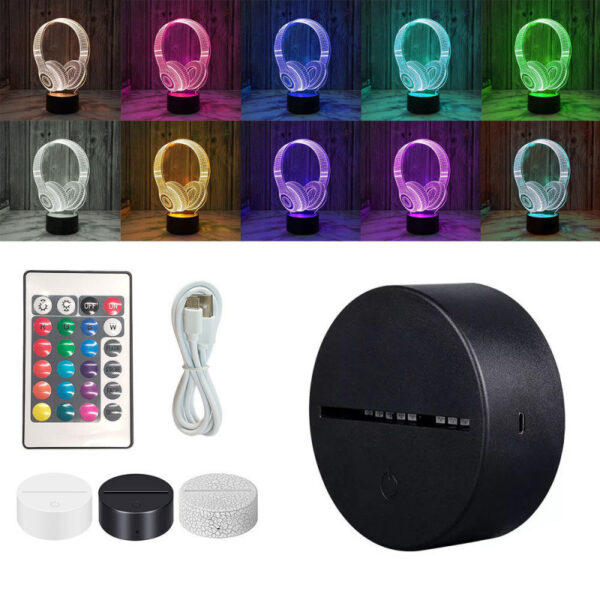 3D LED Night Light Base with Remote & Touch Control, 7-Color/16-Color DIY Acrylic USB Rechargeable Base