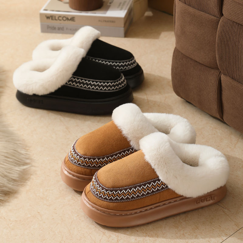 O1CN01XeOlUa2DzUxbVIfGF_970798680-0-cib.jpg Lace-Trim Fleece-Lined Indoor Slippers - Image 1