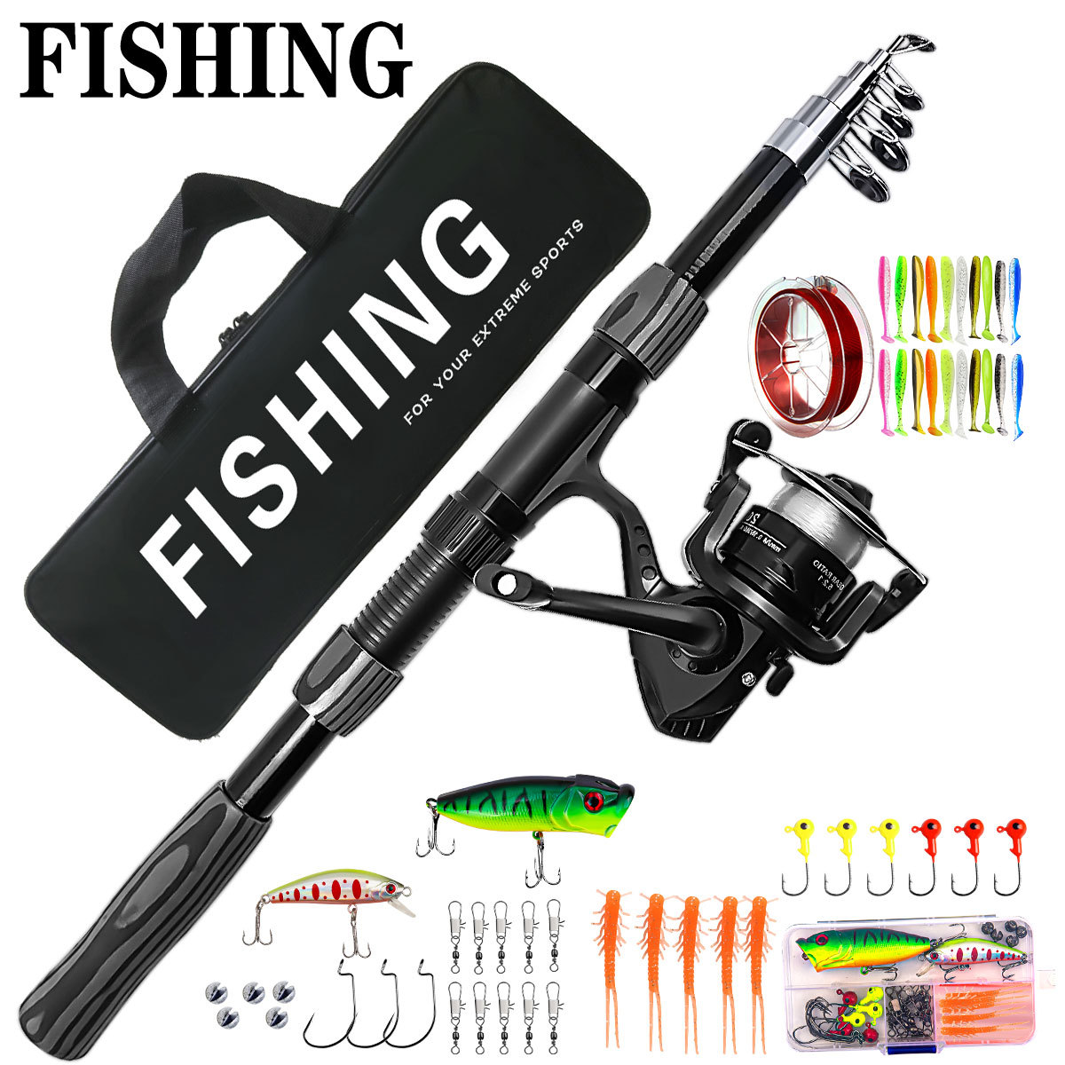 O1CN01YD4mCl1gGipdHaKBD_2214267284115-0-cib.jpg Black Telescopic Surf Casting Spinning Rod and Reel Combo - Image 1
