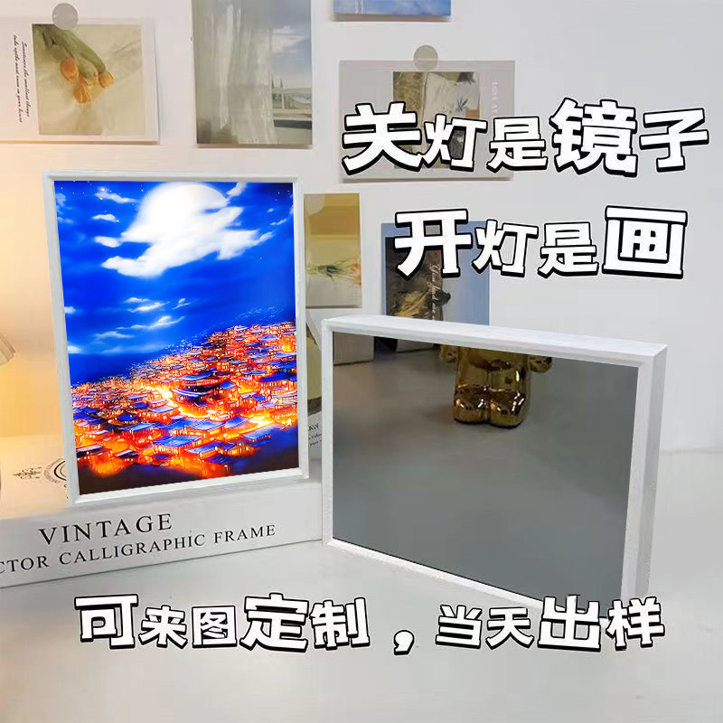 O1CN01bbLwgN26Ti33w4RiT_2217600127663-0-cib.jpg LED Light-Up Wall Art Frame with Mirror Effect, USB Rechargeable, 23x17 cm, Anime & Landscape Designs - Image 1