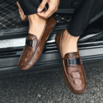 Crocodile-Embossed Leather Slip-On Loafers - Image 4