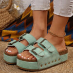 Women's Platform Sandals Metal Buckle Rivet