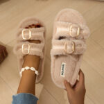 Women's Plush Faux Fur Open-Toe Slippers - Image 3