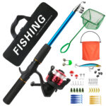 Red Rod And Reel Set With Landing Net And Bucket