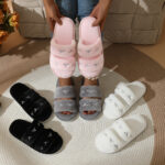 Women's Embroidered Bow Plush House Slippers