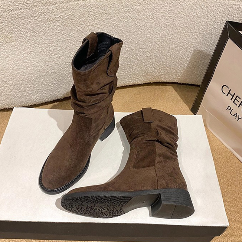 O1CN01pRlr3r1hnWtIa1ZDy_2219435414322-0-cib.jpg Women's Retro Suede Western Cowboy Boots - Image 1