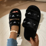Women's Embroidered Bow Plush House Slippers - Image 4