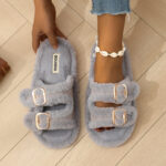 Women's Plush Faux Fur Open-Toe Slippers - Image 9