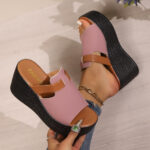 Colorblock Wedge Platform Slide Sandals - Image 4