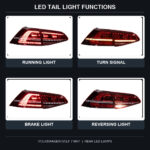 Volkswagen Golf MK7 LED rear lamps running lights turn signals brakes and reversing functions