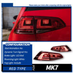 VW Golf MK7 LED rear tail light red type configuration and fitment